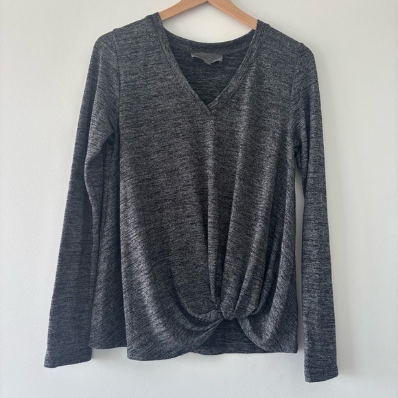 Anthropologie Sunday in Brooklyn Heathered Merled Gray Twist Front Sweater Top S - Picture 2 of 6